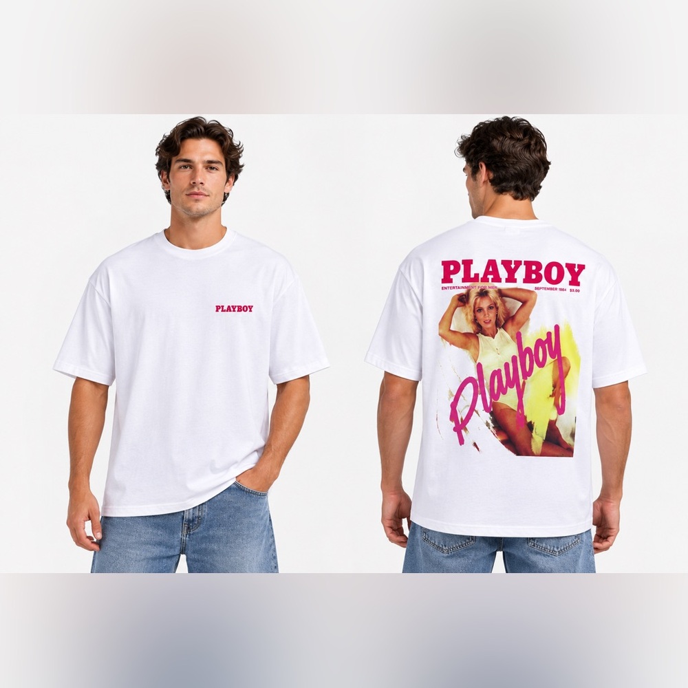 Playboy Graphic T-Shirt Mens XL White Missguided Oversized Short Sleeve NWT